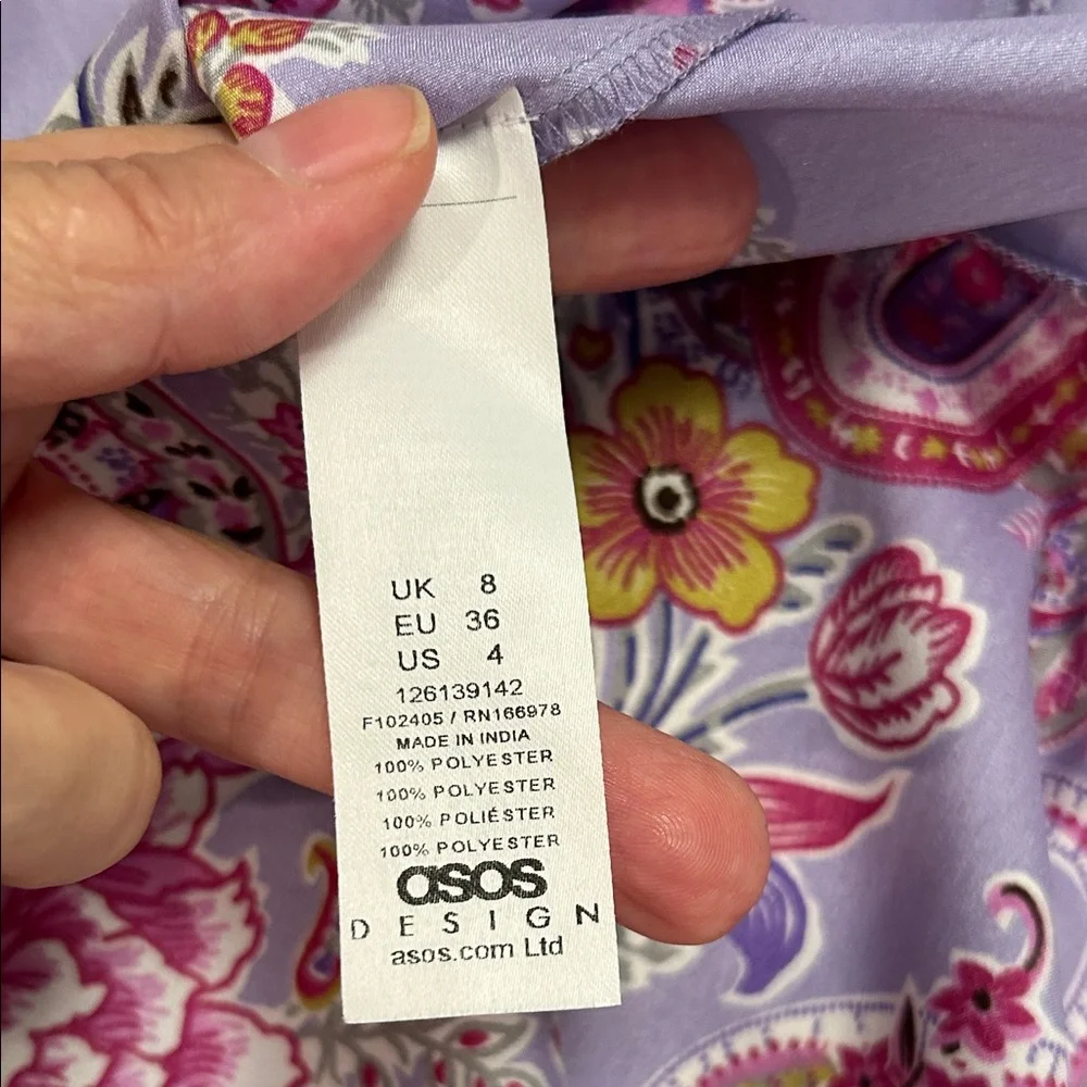 ASOS Lilac Satin V-Neck Flutter Sleeve Floral/Paisley Print Maxi Dress. Size 4